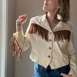 Denum Jeans Vintage Cream Fringe Western Jacket